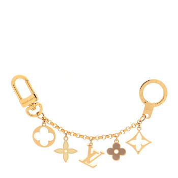 LOUIS VUITTON Brass Enamel Fleur De Monogram Bag Charm Chain Gold