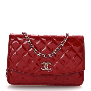 CHANEL Patent Quilted Brilliant Wallet On Chain WOC Red