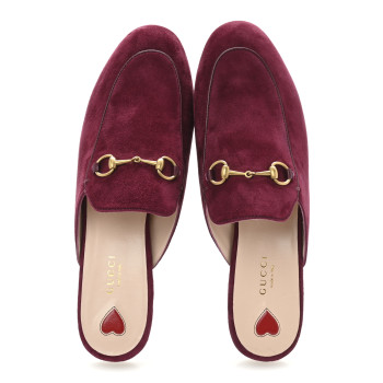 GUCCI Suede Cachemire Malaga Kid Womens Princetown Slippers 40 Burgundy