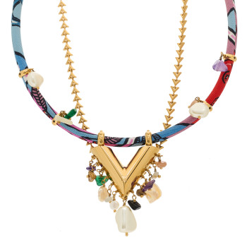 LOUIS VUITTON Metal Silk Essential V Charm Necklace Multicolor