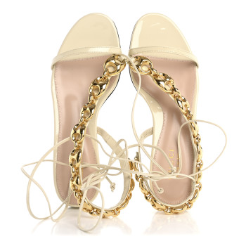 GUCCI Vernice Crystal Lambskin Marina Ankle Wrap Sandals 37 New Ivoire