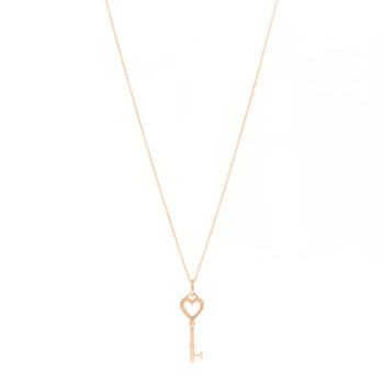 TIFFANY 18K Rose Gold Mini Heart Key Pendant Necklace