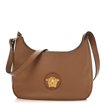 VERSACE Calfskin La Medusa Medium Hobo Crossbody Brown