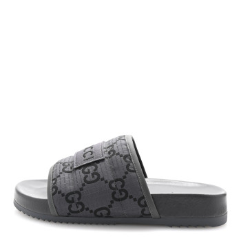 GUCCI Monogram Ripstop Demetra Mens Slide Sandals 8 Grey Black
