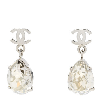 CHANEL Crystal CC Tear Drop Earrings Silver