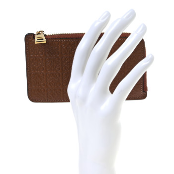 LOEWE Calfskin Embossed Repeat Coin Card Holder Tan