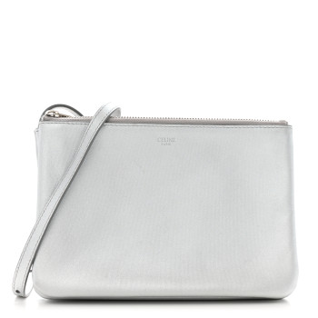 CELINE Metallic Lambskin Small Trio Crossbody Bag Silver