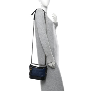 CHANEL Aged Calfskin Quilted Small Gabrielle Hobo Navy Black