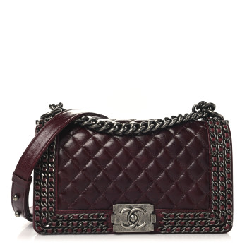 CHANEL Glazed Calfskin Quilted Medium Boy Chained Flap Bordeaux