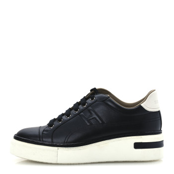 HERMES Calfskin Womens Polo Sneakers 39 Black White
