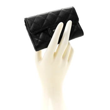 CHANEL Caviar Quilted Flap Card Holder Wallet Black