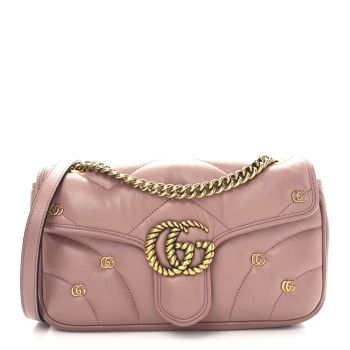 GUCCI Nappa Matelasse Double G Studs Small Torchon GG Marmont Shoulder Bag Dusty Carmine Rose