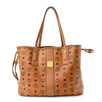 MCM Visetos Medium Liz Reversible Shopper Tote Cognac