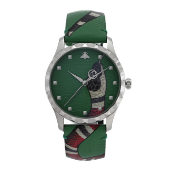 GUCCI Stainless Steel Calfskin 38mm Le Marche Des Merveilles Snake Quartz Watch Green