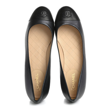 CHANEL Lambskin Cap Toe CC Pumps 40 Black