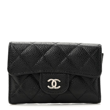 CHANEL Caviar Quilted Flap Card Holder Wallet Black
