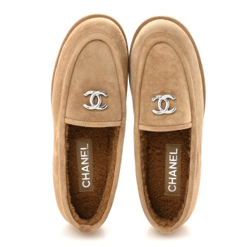 CHANEL Suede Calfskin CC Loafers 40 Dark Beige
