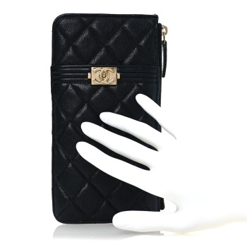 CHANEL Caviar Quilted Boy iPhone Pouch Black