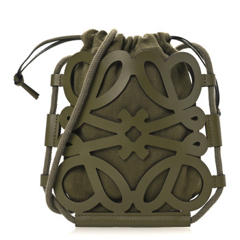 LOEWE Smooth Calfskin Paula's Ibiza Small Anagram Cutout Tote Olive
