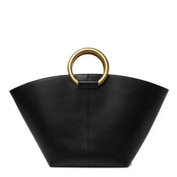 SAINT LAURENT Smooth Calfskin Maxi Trapezoid Shopping Tote Black