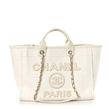 CHANEL Cotton Medium Deauville Tote White