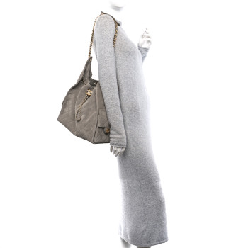 CHANEL Suede Quilted Medium Chanel 25 Handbag Grey