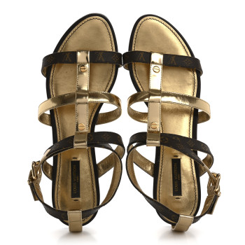 LOUIS VUITTON Monogram Gladiator Sandals 39.5 Gold