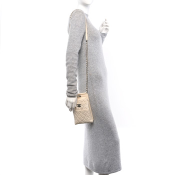CHANEL Calfskin Quilted CC Waiter Clutch Clutch With Chain White