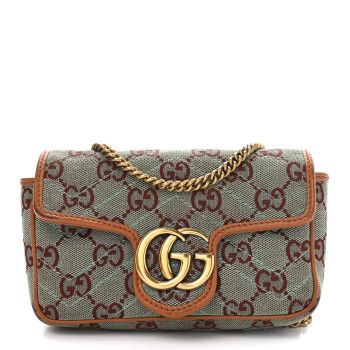GUCCI Monogram Multicolor Matelasse Diagonal Super Mini GG Marmont Shoulder Bag Azure Harness Brown