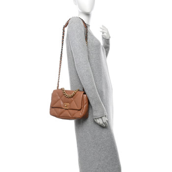 CHANEL Lambskin Quilted Medium Chanel 19 Flap Brown