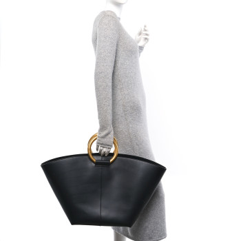 SAINT LAURENT Smooth Calfskin Maxi Trapezoid Shopping Tote Black