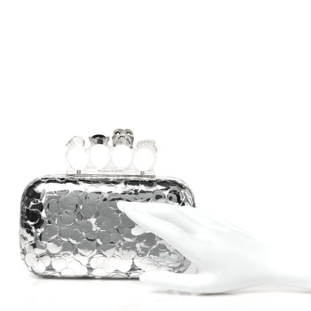 ALEXANDER MCQUEEN Plexi Mirror Sequin Skull Four Ring Clutch Silver