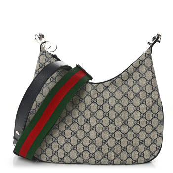 GUCCI GG Supreme Monogram Textured Calfskin Web Large Attache Shoulder Bag Beige Blue
