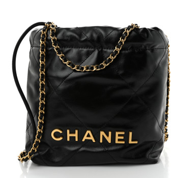 CHANEL Shiny Calfskin Quilted Mini Chanel 22 Black