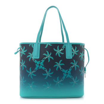 MCM Calfskin Medium Studded Palms Liz Shopper Tote Blue