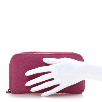 BOTTEGA VENETA Nappa Intrecciato Zip Around Wallet Violet Fuxia