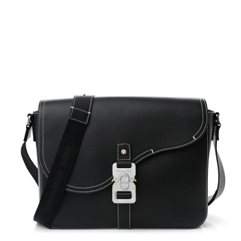 CHRISTIAN DIOR Grained Calfskin Medium Saddle Messenger Bag Black