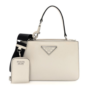 PRADA Brushed Calfskin Double Zip Crossbody White