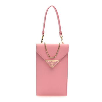 PRADA Saffiano Triangle Phone Case Crossbody Pouch Petalo