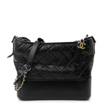 CHANEL Aged Calfskin Quilted Medium Gabrielle Hobo Black