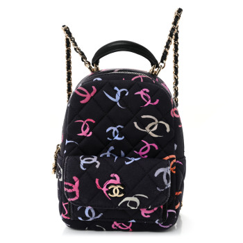 CHANEL Printed Fabric Quilted CC Mini Classic Backpack Black Multicolor