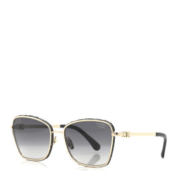 CHANEL Metal Calfskin Denim Sunglasses 4289-Q Black
