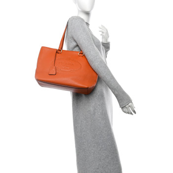 PRADA Vitello Phenix Embossed Logo Tote Papaya