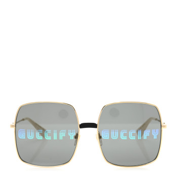 GUCCI Metal Rectangular Guccify Frame Sunglasses GG0414S Gold
