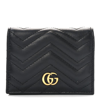 GUCCI Calfskin Matelasse GG Marmont Card Case Wallet Black