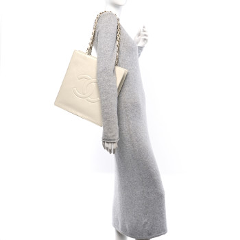 CHANEL Shiny Aged Calfskin North South Shopping Bag White