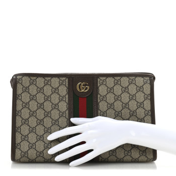 GUCCI GG Supreme Monogram Web Ophidia GG Toiletry Case Beige New Acero