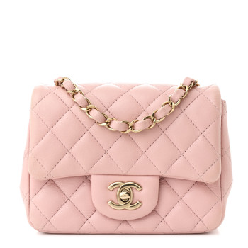 CHANEL Lambskin Quilted Mini Square Flap Light Pink
