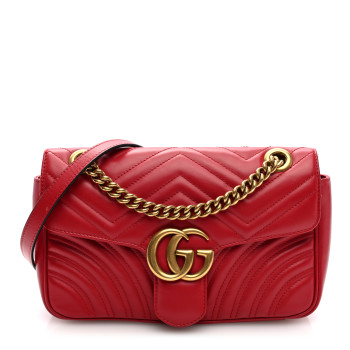 GUCCI Calfskin Matelasse Small GG Marmont Shoulder Bag Hibiscus Red