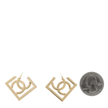 CHANEL Metal Square Cutout CC Hoop Earrings Gold